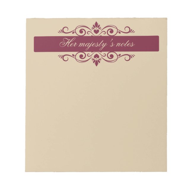 Burgundy Floral Swirls | Custom Gold Notepad Anteckningsblock (Framsida)