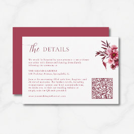  Burgundy Floral Wedding Details Card QR Code  Tilläggskort
