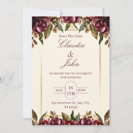 Burgundy Floral Wedding Invitation Inbjudningar