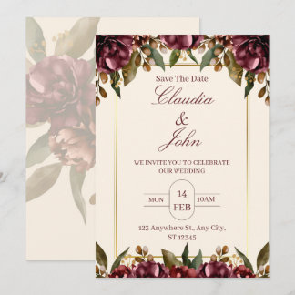 Burgundy Floral Wedding Invitation Inbjudningar