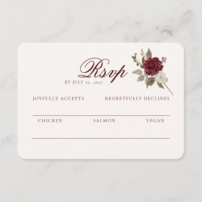Burgundy Floral Wedding RSVP Card Tilläggskort (Framsida)