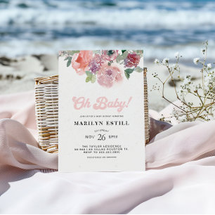  burgundy Florar Baby Shower för vattenfärg Inbjudningar