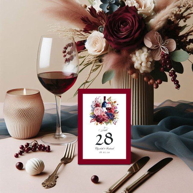 Burgundy, flottan och  Vin Tasting Bröllop Bordsnummer (Burgundy, Navy and Blush Wine Tasting Wedding Table Number)