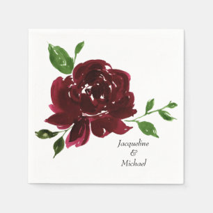 Burgundy Flower Anpassningsbar par Namn Bröllop Pappersservett