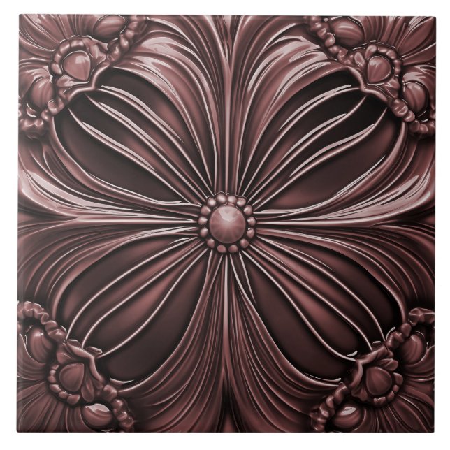 Burgundy Flower Ceramic Tile Kakelplatta (Framsidan)