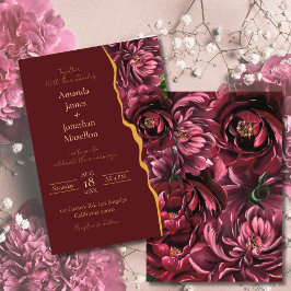 Burgundy Flower Elegance med Guld Accents Bröllop Inbjudningar
