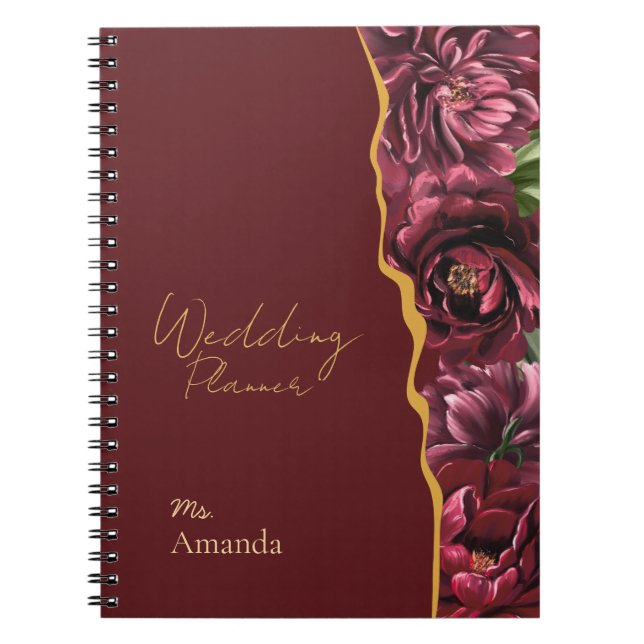 Burgundy Flower Elegance med Guld Anteckningsbok (Framsidan)