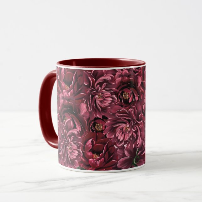Burgundy Flower Elegance Mugg (Framsida vänster)