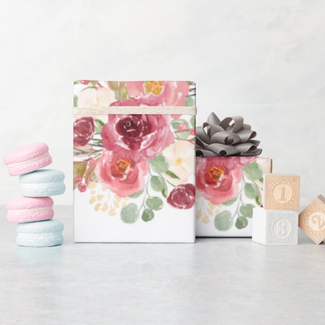 Burgundy Flower-presentfigursättning, radbyte av f Presentpapper (Baby Shower)