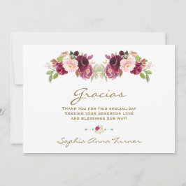 Burgundy  Flower Spain Gracias Baby Shower Tack Kort