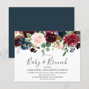 Burgundy Flowers Baby & Brunch Baby Shower inbjuda Inbjudningar