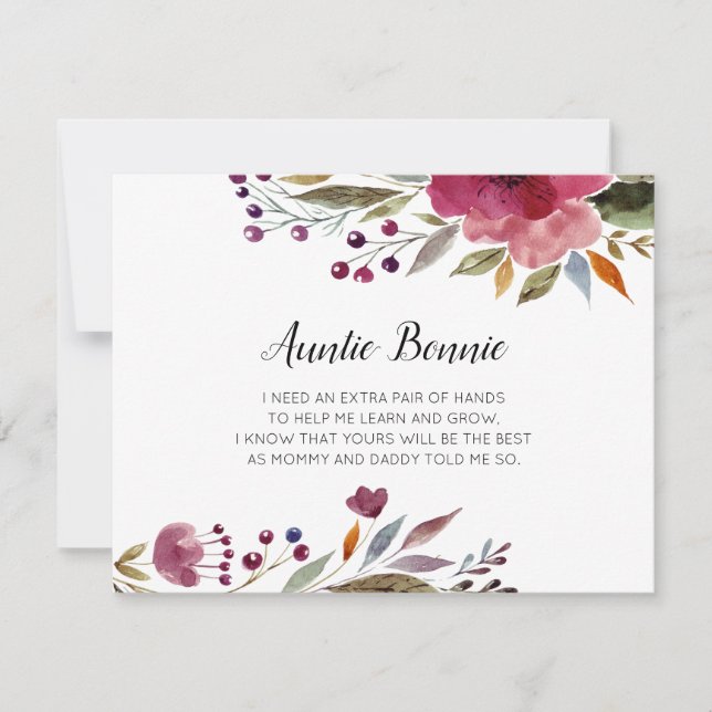 Burgundy Flowers blir min gudmor Frieri Inbjudningar (Framsida)