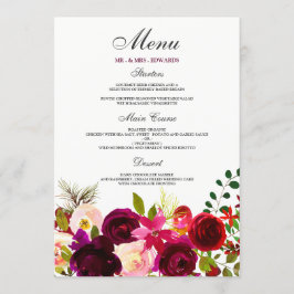 Burgundy Flowers Blommigt Elegant bröllop Meny
