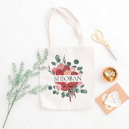 Burgundy Flowers Bridesmaid eget namn Tygkasse