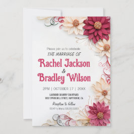 Burgundy Flowers Bröllop Papper Quilling Simulated Inbjudningar