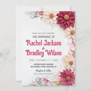 Burgundy Flowers Bröllop Papper Quilling Simulated Inbjudningar