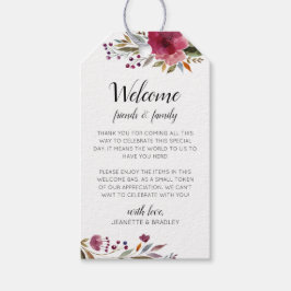 Burgundy Flowers Fall Wedding Välkommen Basket Presentetikett
