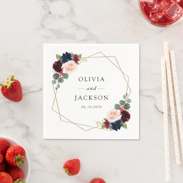 Burgundy Flowers, flottblommor, Blommigt Bröllop Pappersservett (Insitu)