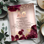 Burgundy Flowers Glitter Ro Guld 40:e födelsedag Inbjudningar<br><div class="desc">En modern,  chic och glamorös inbjudan med elegant guld tiara,  sträng ljus och blommor.</div>