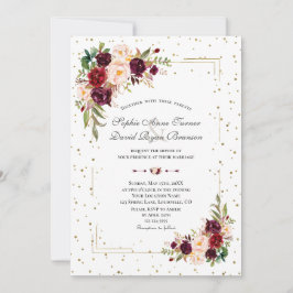 Burgundy Flowers Guld Glitter Confetti Bröllop Inbjudningar
