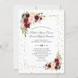 Burgundy Flowers Guld Glitter Confetti Bröllop Inbjudningar