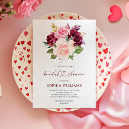  Burgundy Flowers Inbjudningskort för möhippan