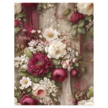 Burgundy Flowers Junk Journal Scrapbook Paper