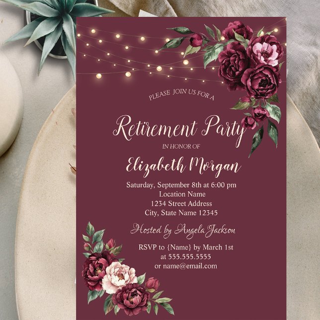 Burgundy Flowers Ljus Burgundy Pension Inbjudningar (Skapare uppladdad)