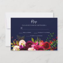 Burgundy Flowers Navy Blue Bröllop OSA