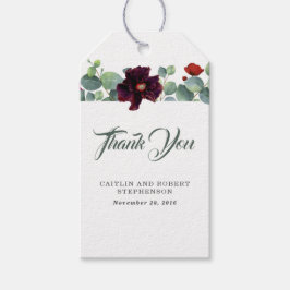 Burgundy Flowers och Eucalyptus Greenery Presentetikett