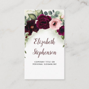 Burgundy Flowers och Greenery Garland Elegant Boho Visitkort
