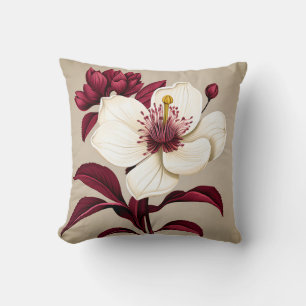 Burgundy Flowers på Cream Kudde