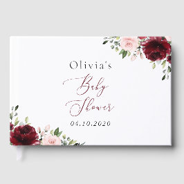Burgundy Flowers, Pink Flowers, Boho, Baby Shower Gästböcker