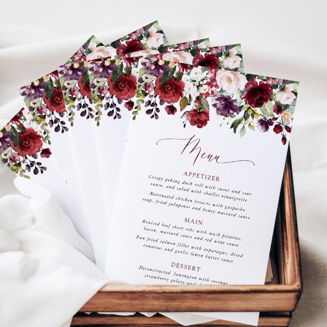 Burgundy Flowers, Pink Flowers, Boho, Wedding Menu (Skapare uppladdad)