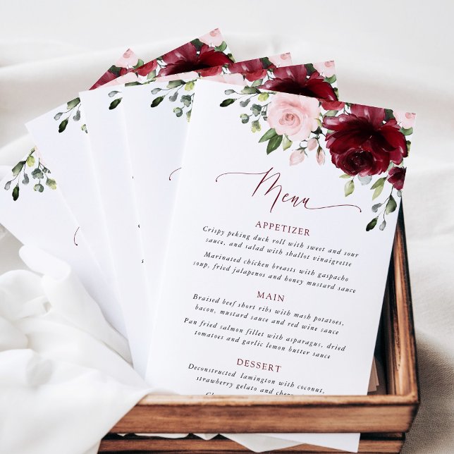 Burgundy Flowers, Pink Flowers, Boho, Wedding Menu (Skapare uppladdad)
