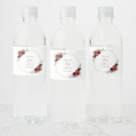 Burgundy Flowers, Red Flowers, Baby Shower Vattenflaskor Etikett