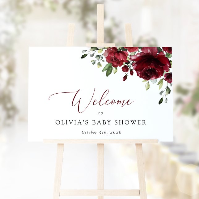 Burgundy Flowers, Red Flowers, Baby Shower Welcome Poster (Skapare uppladdad)