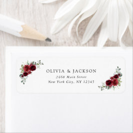 Burgundy Flowers, Red Flowers, Blommigt Bröllop Returadress Etikett