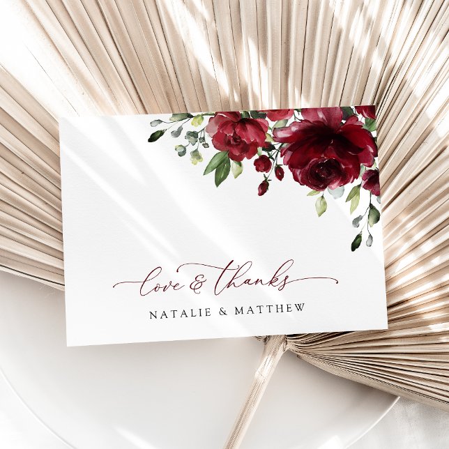 Burgundy Flowers, Red Flowers, Blommigt Bröllop Tack Kort (Skapare uppladdad)