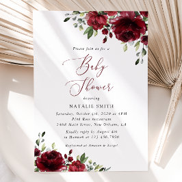 Burgundy Flowers, Red Flowers, Boho, Baby Shower Inbjudningar