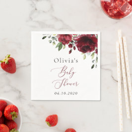 Burgundy Flowers, Red Flowers, Boho, Baby Shower Pappersservett