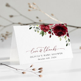 Burgundy Flowers, Red Flowers, Boho, Baby Shower Tack Kort