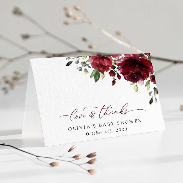 Burgundy Flowers, Red Flowers, Boho, Baby Shower Tack Kort (Skapare uppladdad)