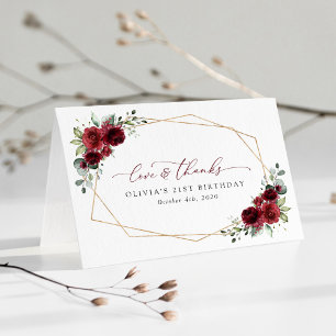 Burgundy Flowers, Red Flowers, Boho, Birthday Tack Kort