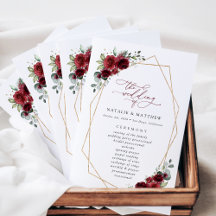 Burgundy Flowers, Red Flowers, Bröllopsprogram