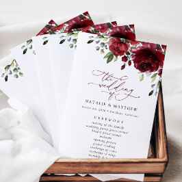 Burgundy Flowers, Red Flowers, Bröllopsprogram