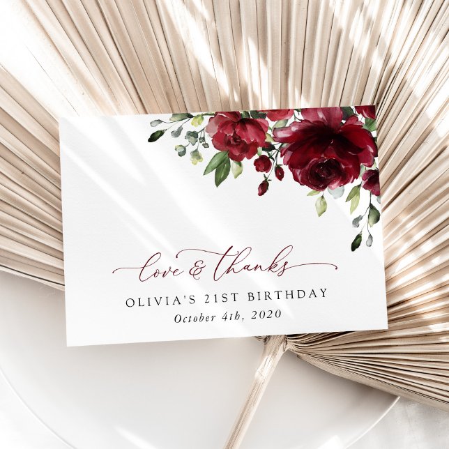 Burgundy Flowers, Red Flowers, Greenery, Birthday Tack Kort (Skapare uppladdad)