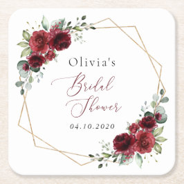 Burgundy Flowers, Red Flowers, Möhippa Underlägg Papper Kvadrat