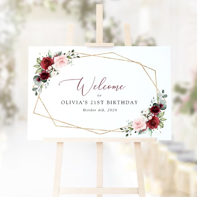 Burgundy Flowers, Rosa Flowers, Birthday Welcome Poster (Skapare uppladdad)