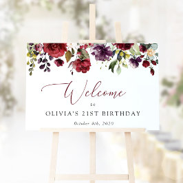 Burgundy Flowers, Rosa Flowers, Birthday Welcome Poster